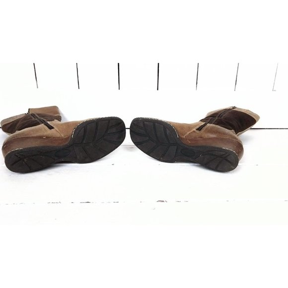 Brown tall suede leather wedge boots - Picture 6 of 9